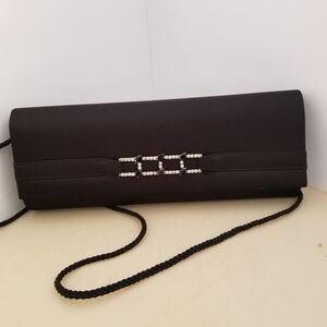 Unk Satin Black Crossbody Bag with Bling Accents
